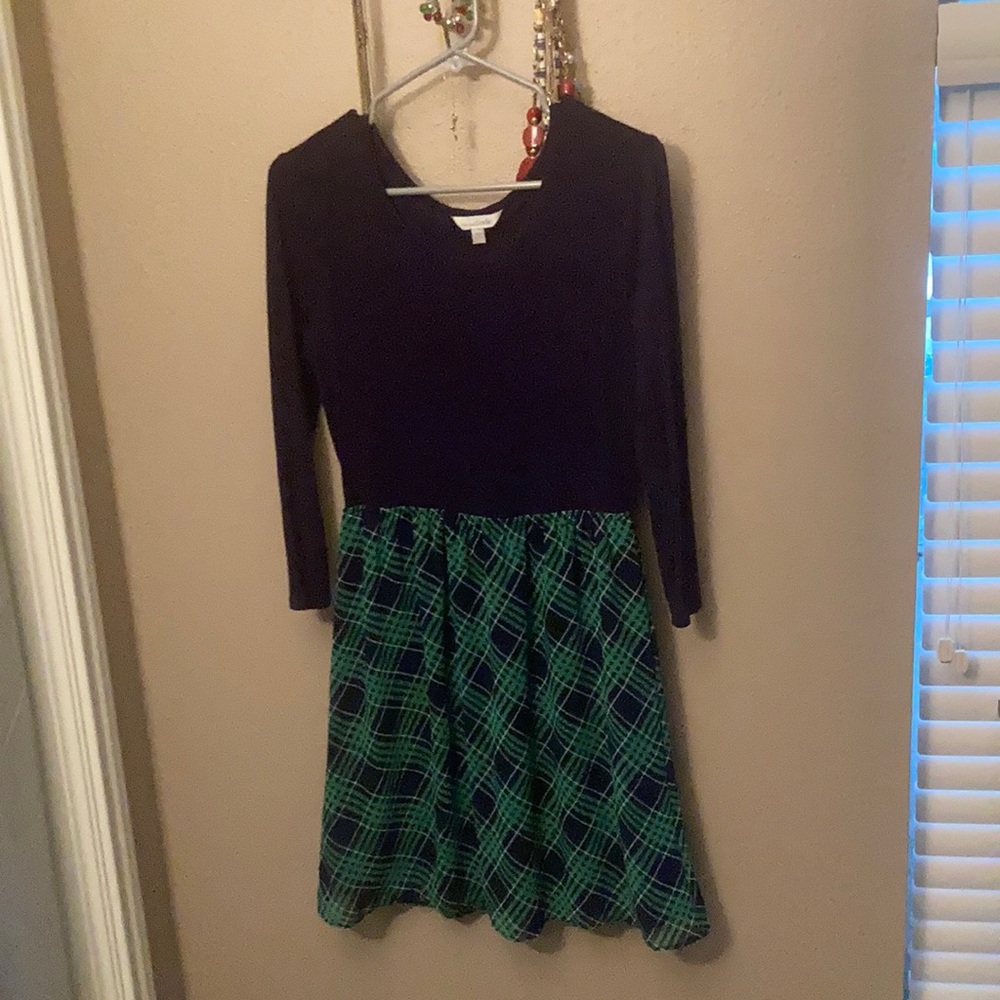 Charming Charlie Navy Blue and Evergreen Plaid Dress, Small